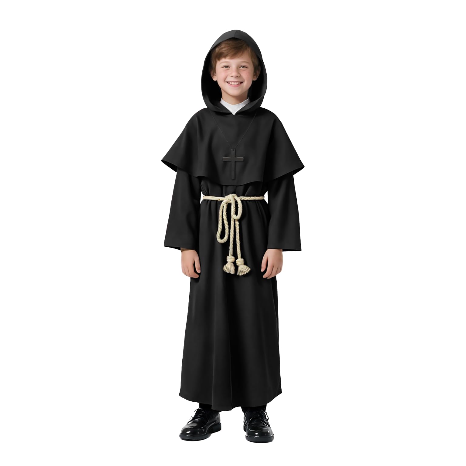 VZQI Medieval Monk Robe for Kids Renaissance Priest for Boy Halloween Cosplay Costume Cloak