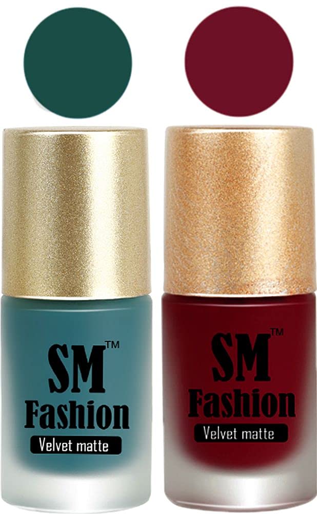 SM FASHION Nail Polishes, See Green-Ruby Pink Velvet Matte Nail Paint Combo Set of 2 Pcs 7ml each