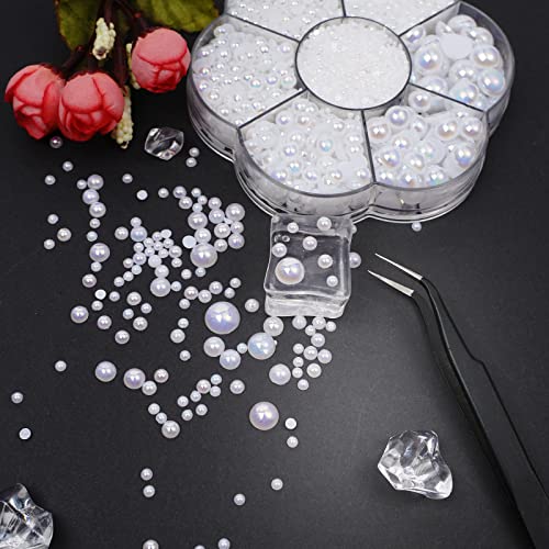 5800Pcs Half Pearls For Crafts, Nail Pearls For Nails Art 7 Size Flatback Pearls Nail Charms 2/3/4/5/6/8/10Mm, Nail Gems Nail Accessories For Nail Art, Half Pearl Beads For Diy Craft By Canvalite #TOP4