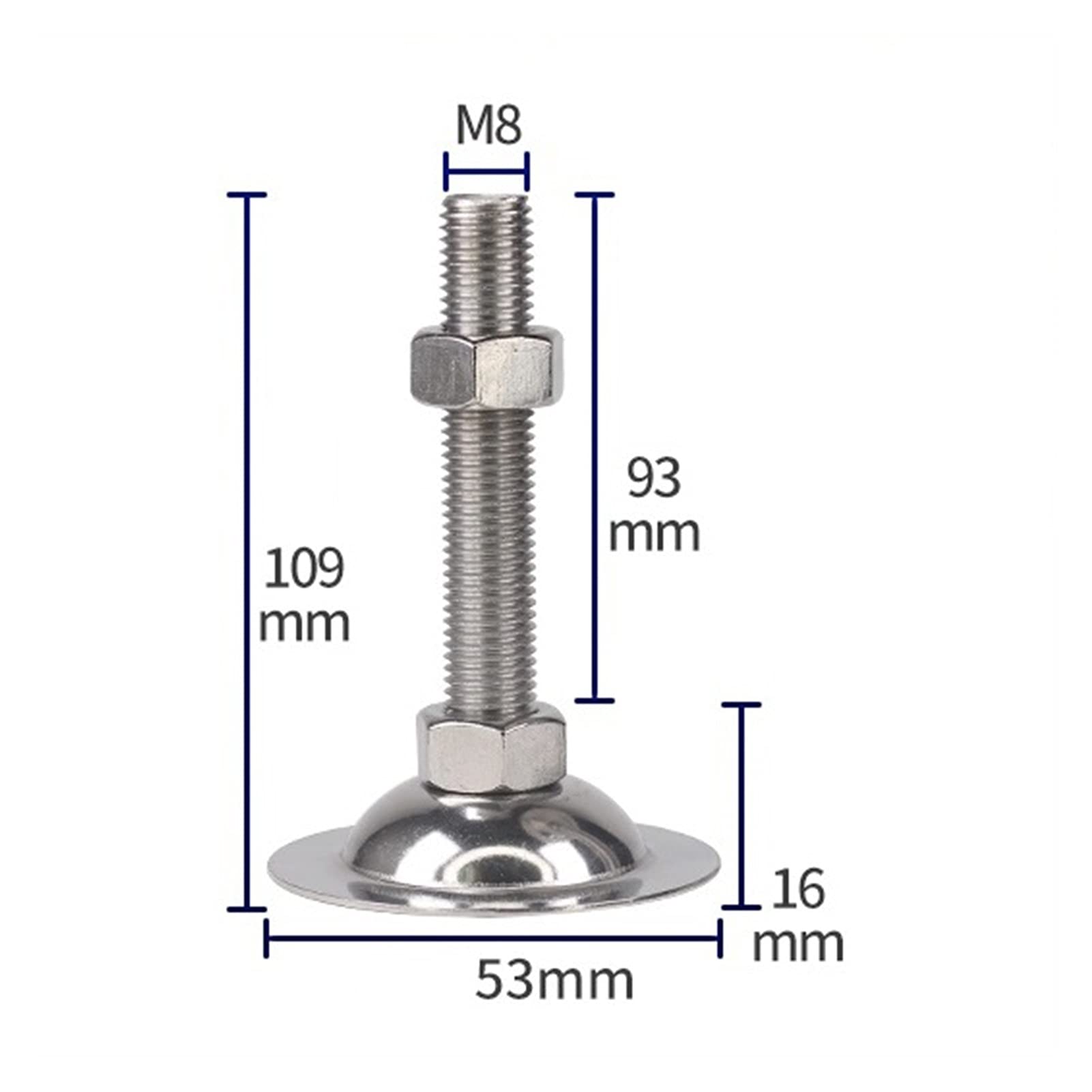Piedino di livellamento, Piedini Regolabili for livellamento, Adatti for mobili, macchinari e Attrezzature, 8 Pezzi(D53*m8*100mm)