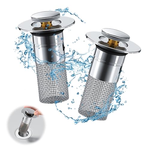 2 pièces Bonde de lavabo pour vidage 34-40mm, Bouchon de Vidange Amélioré Bouchon Evier Salle De Bain avec Tamis à Cheveux, Bouchon de vidage Tamis...