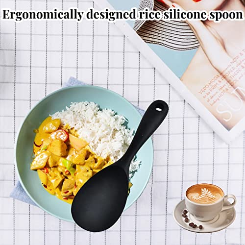 Silicone Rice Paddle Spoon, 2Pcs Flexible Nonstick Silicone Serve Turner Heat-Resistant Kitchen Gadge For Rice Spoon Rice Scooper Rice Spatula Rice Spoon Paddle Rice Cooker Spoon (Black Rice Spoon) #TOP2