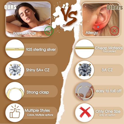 925 Sterling Silver Earrings for Women Trendy - 14K Gold Plated Earrings Set for Multiple Piercing Hypoallergenic Earrings Stacks for Sensitive Ears Dainty Gold Cartilage Earring Studs Pack Small Tragus Helix Cartilage Piercing Jewelry4