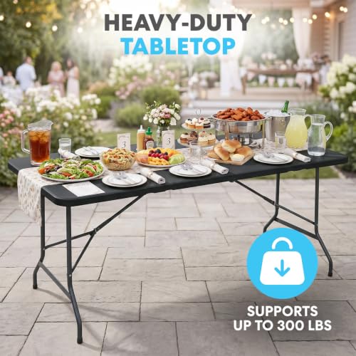 Image of SIMPLI-MAGIC Black Foldable Table (6FT), 2-Pack Indoor /Outdoor Folding Utility Tables with Carry Handle for Parties, Events, Crafts, and Picnics