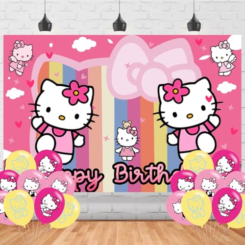 Cartoon Hello Cat Happy Birthday Banner Backdrop for The Kitty Ca...