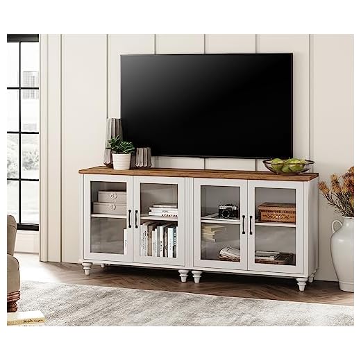 WAMPAT TV Stand for 75 Inch TV, Wood TV Cabinet Entertainment Center Television Stands for Living Room, 2-in-1 Kitchen Buffet Cabinet with Glass Door for Dining Room, Off White