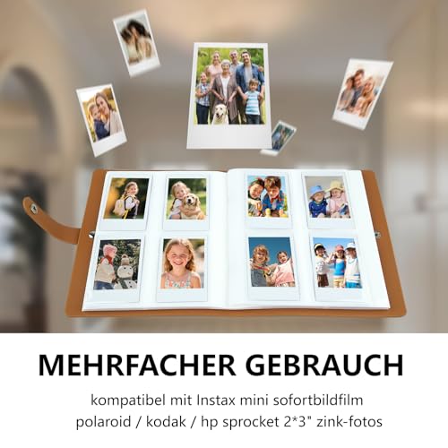 Fotoalbum mit 320 Taschen – Passend für Fujifilm Instax Mini 9 8 90 40 7 11 12 Evo LiPlay Sofortbildkamera, Kompatibel mit Polaroid Snap PIC-300, Kodak Zink Fotopapier (54x86 mm) (Braun)