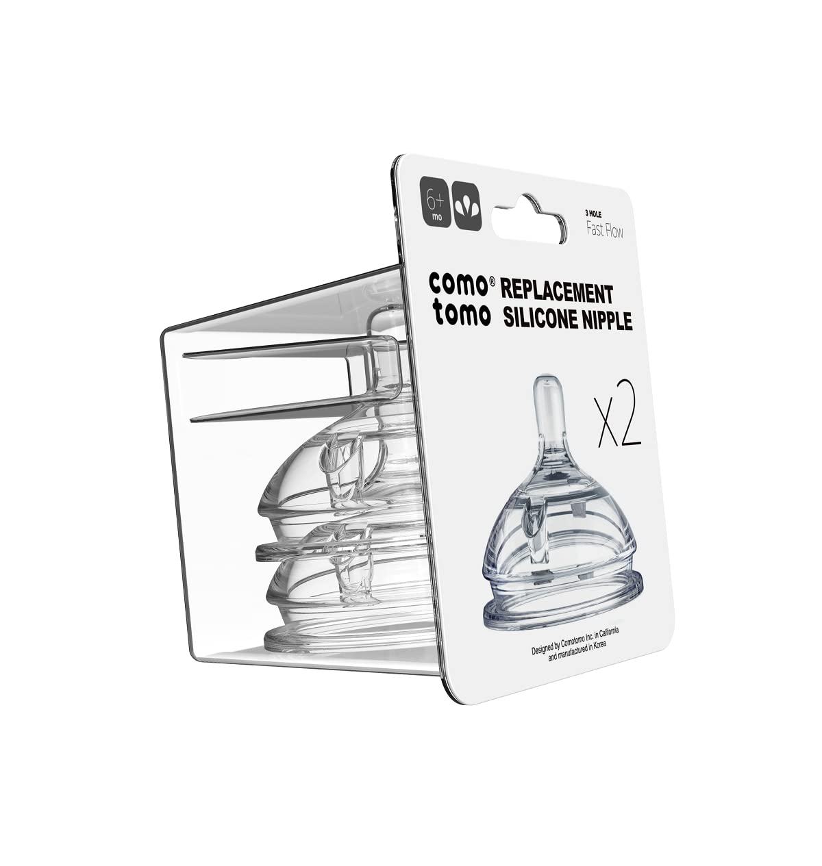 Comotomo Silicone Replacement Nipple, Clear, 6 Months, 2 Count