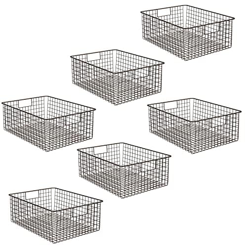 mDesign Metal Wire Food Storage Basket Organizer with Handles for Organizing Kitchen Cabinets, Pantry Shelf, Bathroom, Laundry Room, Closets, Garage - Concerto Collection - 6 Pack - Bronze