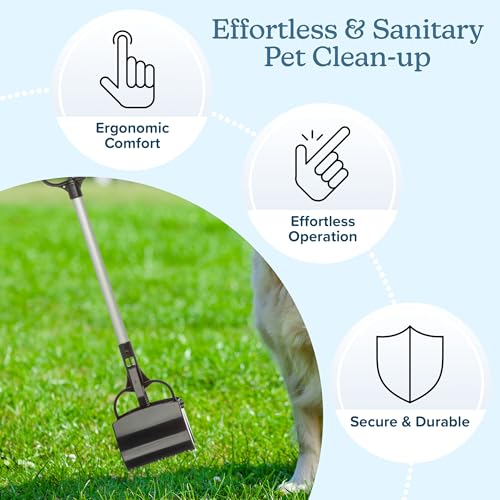 Long‑Handle Pet Pooper Scooper for Dogs & Cats - One‑Hand Gripper Waste Picker Outdoor & Indoor Poop Scoop with Serrated Jaws - Aluminum & Plastic Sanitary Pet Waste Cleanup Tool by PETMAKER (Black) by PETMAKER - Image 4