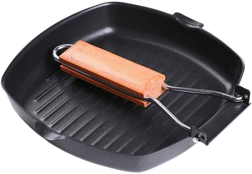 Folding Handle Non-Stick Square Frying Pan Iron Steak Frying Pan Square Grill Pan Wooden handle breakfast frying pan (24)