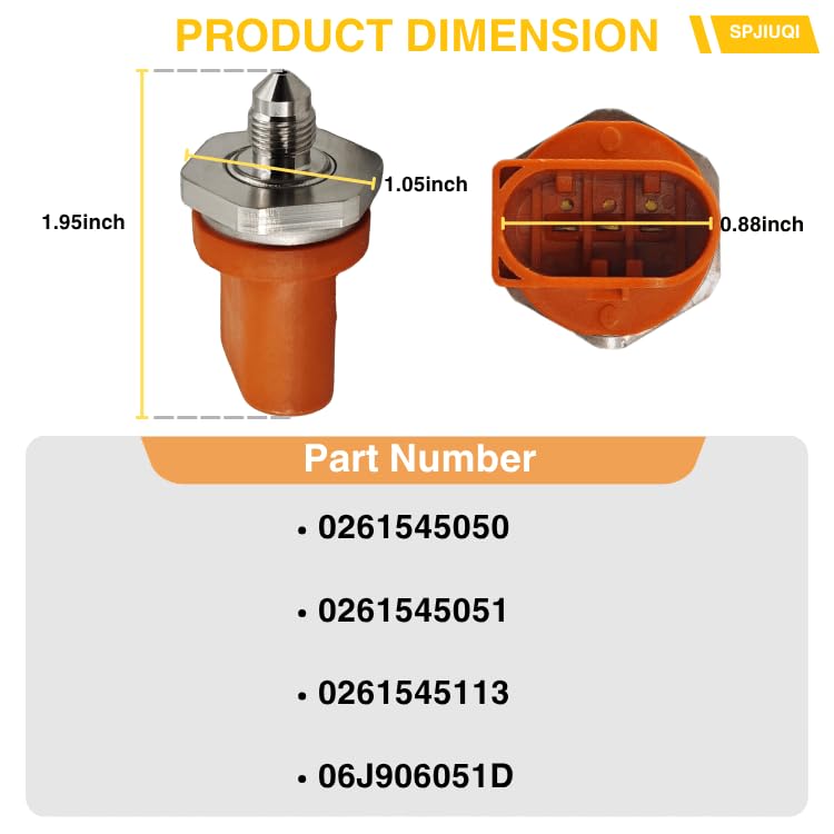 0261545050 0261545051 0261545113 Fuel Rail Pressure Sensor for Audi A1 A5 A5 Quattro Q3 Q3 Quattro S6 S7 S8 Volkswagen Amarok Golf Passat Sharan Tiguan Touareg Caravelle Transporter 06J906051