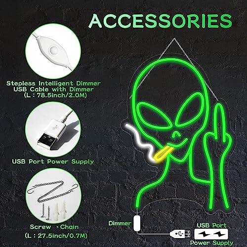 Image of Green Alien Neon Signs, Dimmable LED Neon Signs for Wall Decor Bedroom Man Cave Game Room Home Bar Party Decor, LED Alien Neon Light for Kids Birthday Gift (Green Alien)