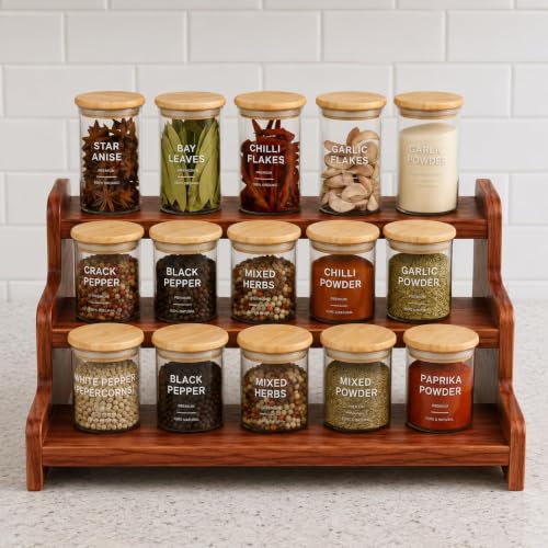 Image of VASIL MART Wood 3 Tiered Spice Rack, 3 Tier Spice Organizer for Cabinet or Kitchen, Stand For Cabinet /Cupboard (Walnut)