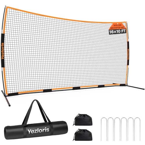 Yezloris 16x10FT Multi-Sport Backstop Net Portable Ball Barrier for Baseball Soccer Basketball & Lacrosse Wind-Stable with Ground Stakes & Sandbags Backyard & Park Practice Net