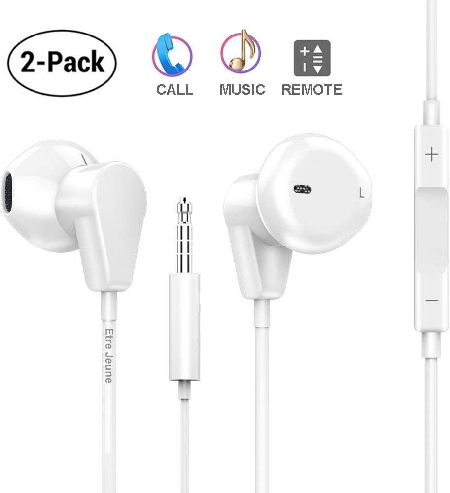 Etre Jeune 2pack Headphones Compatible for iPhone 6, 3.5 mm Earphones with Microphone Stereo Earbuds with Remote Noise Cancelling Headsets for Samsung Galaxy S8 S7 S6 and More Android Smartphones