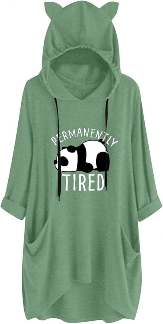 Amazon Co Jp レディース ネコ耳 パーカー トレーナー ワンピース 長袖 可愛い 猫耳 付きひも 薄手 ロングコート 柔らかい 学生 アウター ゆったり パンダ プリントシャツ 大きいサイズ アニメ風 キュート お出かけ スウェット トップス 体型カバー シューズ バッグ