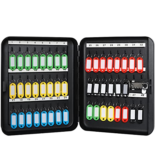 Image of Decaller 48 Key Storage Lock Box with Code, Wall Mount Metal Security Key Cabinet with Combination Lock, 11.81 inch x 9.45 inch x 2.95 inch, Black