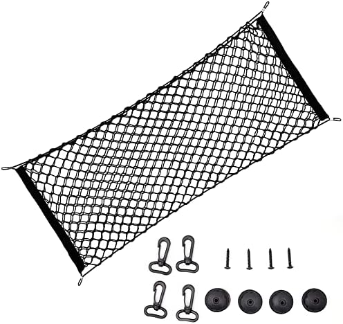 zxbaers Adjustable Elastic Heavy Duty Cargo Net - Nylon Car Trunk Rear Cargo Organizer - for Car, SUV, Truck - Black