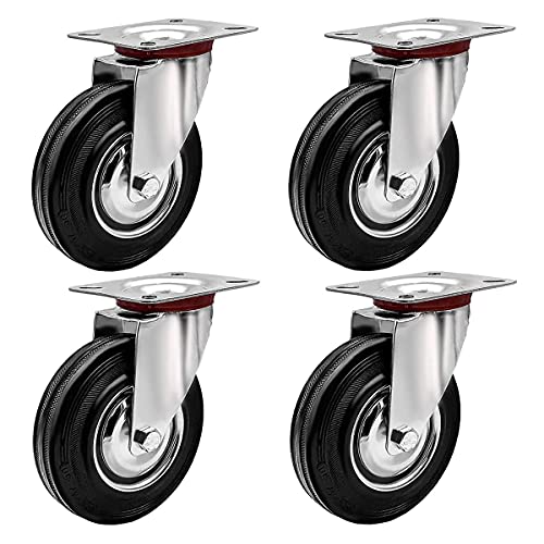 4 Pack 5" Swivel Caster Wheels Rubber Base With Top Plate & Bearing Heavy Duty #TOP15