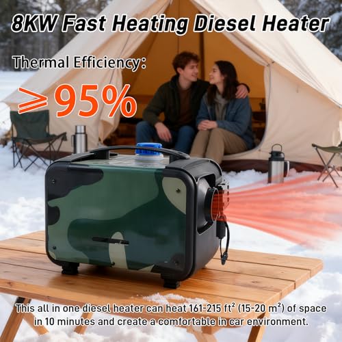 Image of 8KW Diesel Heater, 12V /24V All-in-One Parking Heater, Diesel Air Heater with LCD Screen, Bluetooth APP, Heat-Resistant Protective Sleev and 1.2 Gal Fuel Tank for RVs, Campers and Trucks