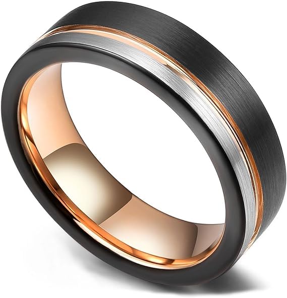 Tungsten Carbide Wedding Band | Rose Gold Line | Comfort Fit | Unisex