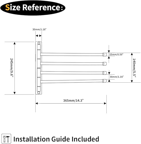 Miniatura 6 de GERZWY Toallero de baño de montaje en pared con 4 brazos colgador de toalla Soporte de toalla de baño con brazo oscilante organizador de barras de