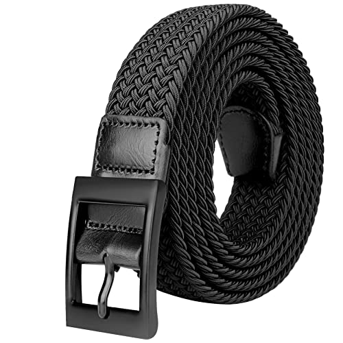 Bluecton Plus Size Belt Elastic Stretch Woven Braided Belt For Men/Women Big And Tall Black Square Business Buckle Size 59'' #TOP6