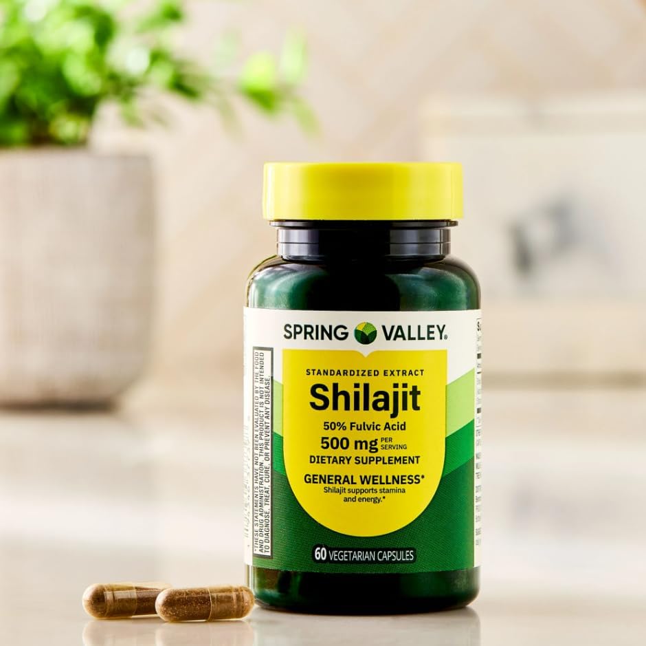 Spring Valley Shilajit Dietary Supplement, 50% Fulvic Acid, 500 mg Vegetarian Capsules for General Wellness, 60 Count - Image 4