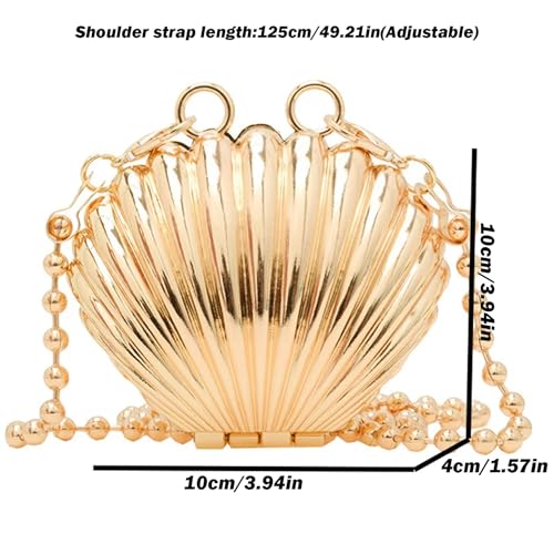 Seashell Purse for Women Elegant Sparkling Mini Chain Strap Crossbody Bag Clasp Closure Metal Evening Bag for Date, Cocktail Party, Wedding Gift, (Golden) Seashell Purse2