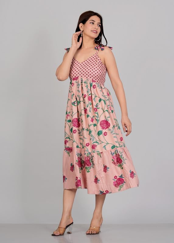 Image of Trendy Stylish Beautiful Shoulder Strap Sleeveless Kurti for Women's Ethnic Wear Gown (Baby Pink)