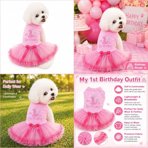 Robe pour chien XS strass roses dentelle pour petit chiot - 6