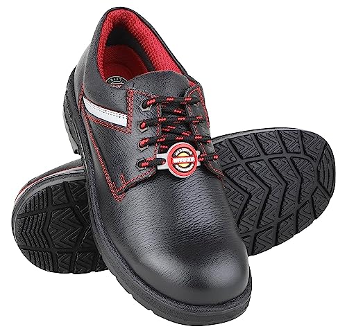Image of Liberty Warrior 9822-01 Safety Shoe for Men, Steel Toe, Light Weight, Genuine Leather, Olive & Red, Sizes 5UK-11UK