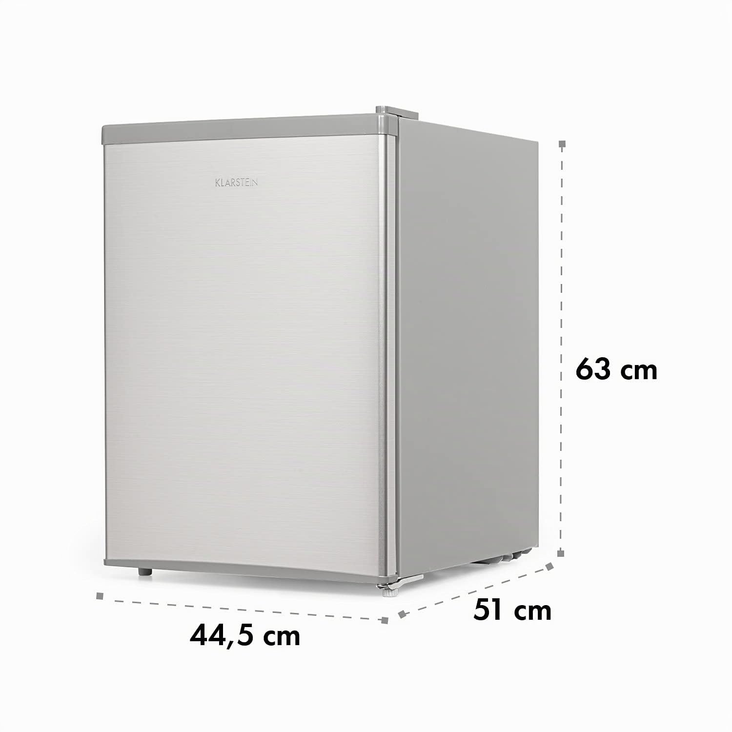 KLARSTEIN Cool Kid - Réfrigérateur à boissons, mini-réfrigérateur, mini-bar, 66 litres, classe d'efficacité énergétique E, 109 kWh/an, sur pied, 45x63x51 cm (LxHxP), 42db, gris argent