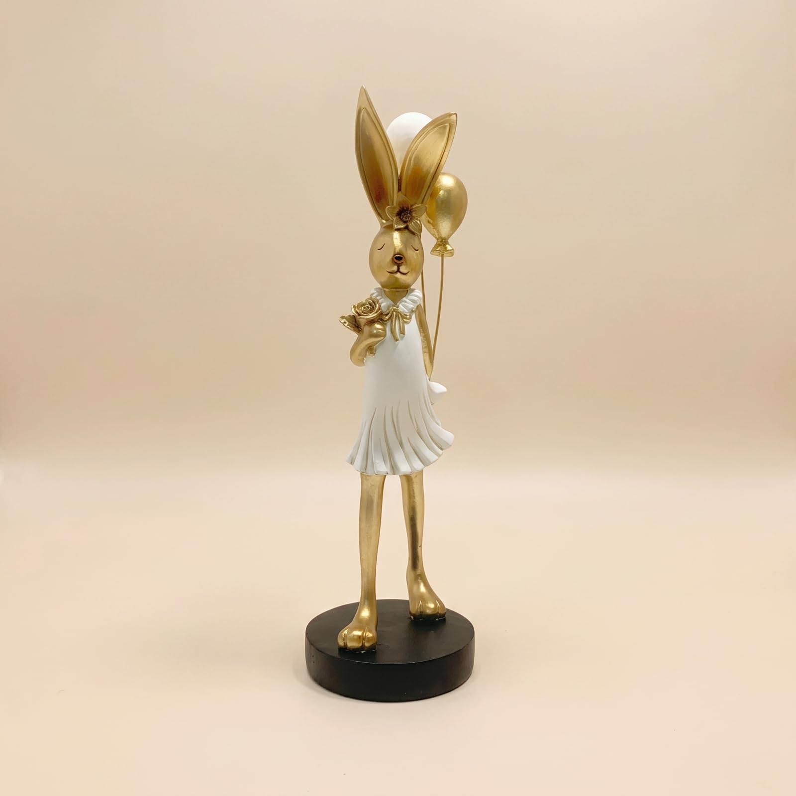 Statuetta di Coniglio Pasquali Coniglio in Resina Statuetta con Palloncini per Collezionisti, Soggiorno, Scrivania, Mensola, Bianco
