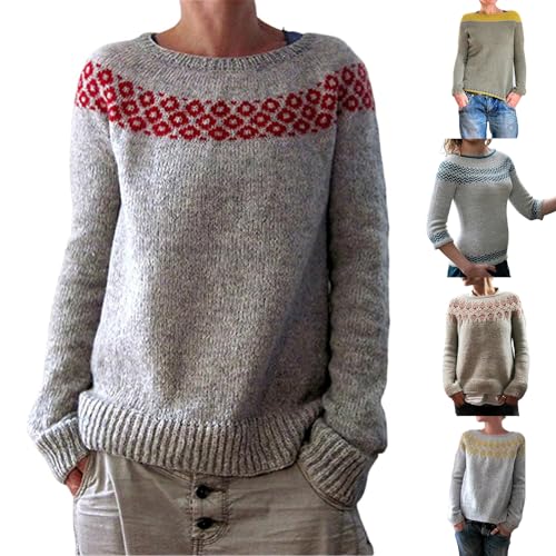 Fair Isle - Suéteres de Navidad de gran tamaño para mujer, suéteres de punto nórdico, islandés, noruego, cálido, térmico, vintage, gráfico de manga larga, sudaderas, azul, 5XL