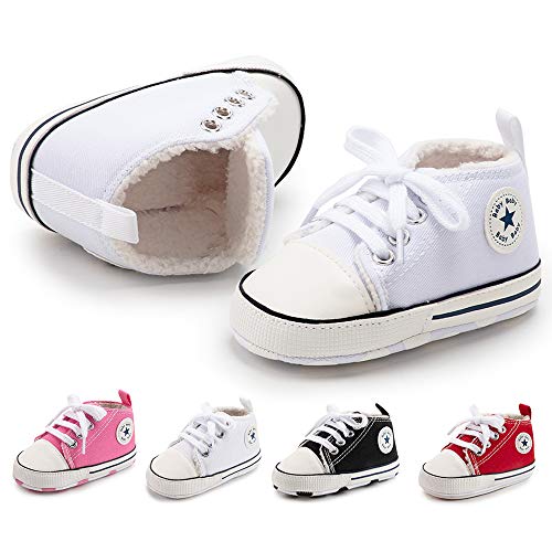 Miamoo Infant Baby Boys Girls Canvas Sneakers High Top Lace up Crib Casual Shoes Newborn First Walkers Cribster Shoe
