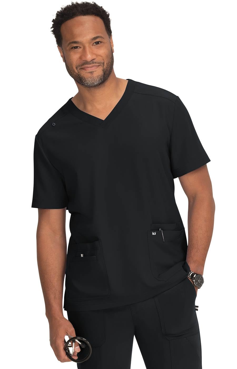 KOI Next Gen Free to Be Men's 4-Pocket Scrub Top, Black, S