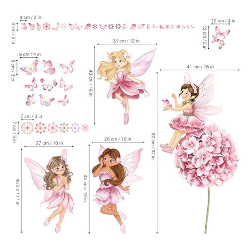 Vinilos Decorativos Fairy Girl con Flores y Mariposas miniatura 4