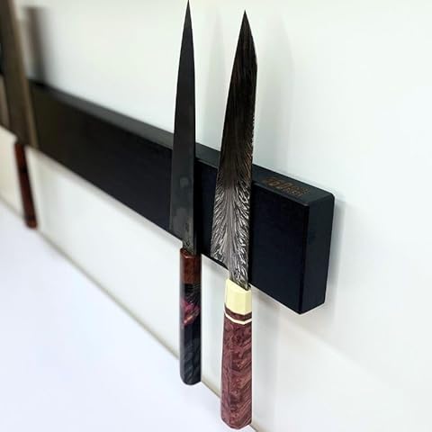 360KnifeBlock magnetic knife BAR XL - 2 Rows of Magnets, 'magic floating backer' w/level system, 2"screws, 3 sizes from 5" to 26" - handmade in Washington (Black, 26" Wide) Cover
