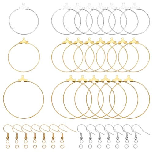 PandaHall 130 piezas de pendientes de aro con cuentas y ganchos para pendientes para hacer joyas (platino y dorado)