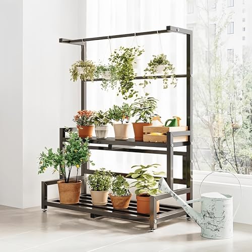 LightRiseフラワースタンド 屋外 室内 プランターラック 2/3段 ガーデンラック 屋外落下防止 組立簡単 高い耐荷重 植物 棚 盆栽棚 多肉棚 アイアン ブラック 鉄製ステンレス製フラワーラックラックバルコニー屋外中庭床置きラダー多層多肉植物植木