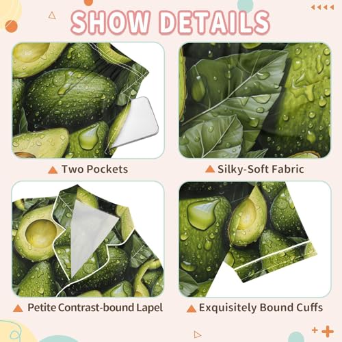 senya Avocado Fruit Satin Summer Pajama Sets Silk Short Sleeve Button Down Sleepwear3