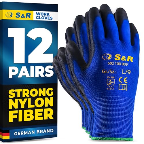 S&R Nylon Work Gloves L/9 - 12 Pairs