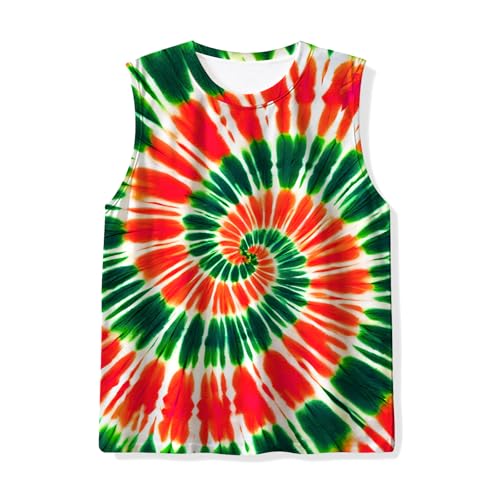 TZQPSJW Kids Green and Orange Tie Dye Tank Tops Childrens Sleeveless T Shirts Hippies Tees for 9-10 Years Boys Girls