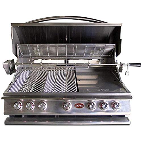 Cal Flame BBQ13P05 BUILT IN GRILL P5 5-BURNER LP,40-inch 304 Stainless Steel,Five(5)15,000 BTU cast Stainless Steel Burners, 93,000 BTU overall, 1,000 sq.in. cooking surface,Interior Lights,Rotisserie, Griddle,Smoke Box