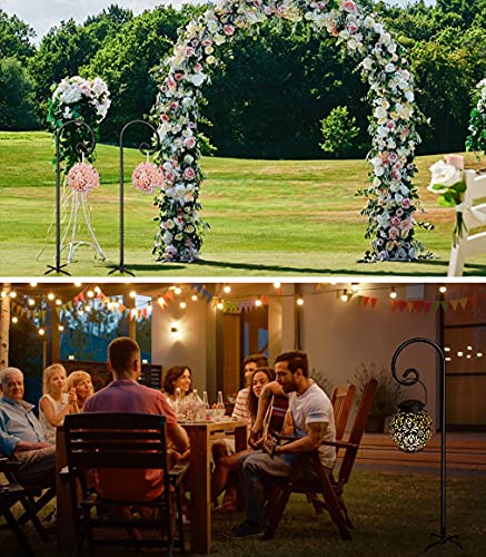 Koutemie 92 Inch Outdoor Shepherd Hook For Hanging Plant, Adjustable Heavy Duty Bird Feeder Pole With 5 Prong Base For Solar Lanterns, Black & 2 Packs #TOP4