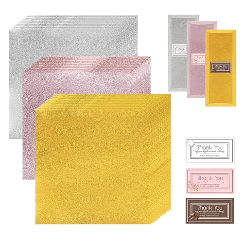 DOSAKEIKO 120 PCS Chocolate Bar Wrappers 7.9 Inch with 120 Stickers for Parties Wedding Birthday Homemade Candy Chocolate Wrappers Packaging and Foil Candy Wrappers (Gold+Silver+Pink)