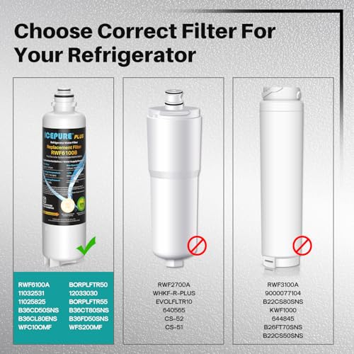 Image of ICEPURE PLUS BORPLFTR50 Refrigerator Water Filter Replacement for Bosch Ultra Clarity Pro BORPLFTR55, 11032531, 12033030, 12028325, 11025825, B36CT80SNS, B36CL80ENS, WFC100MF, WFS200MF, 4PACK