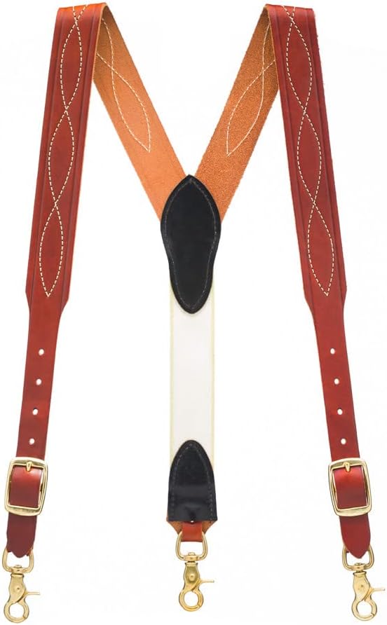 Suspender Store Handcrafted Chain Stitched Western Leather Suspenders - 1.5-Inch Wide - Trigger Snap - 2 Colors & 4 Sizes